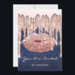 Birthday Party 16th Kiss Lips Roos 3D Glitter Navy Kaart<br><div class="desc">florenceK-ontwerp</div>