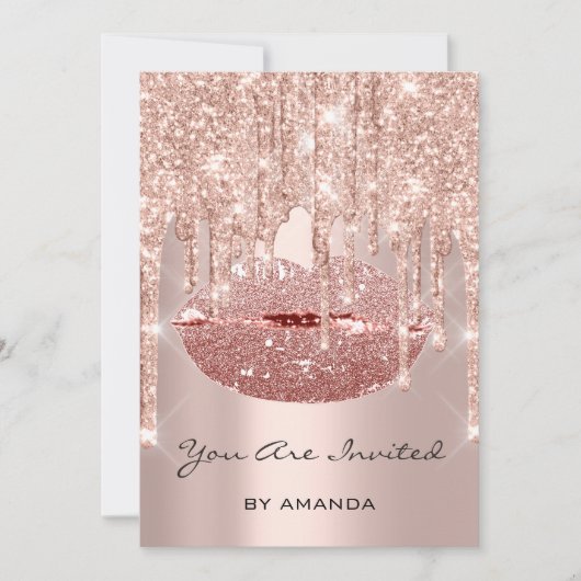 Birthday Party 16th Kiss Lips Roos Glitter Kaart (Voorkant)