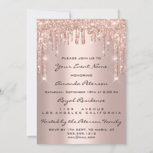 Birthday Party 16th Kiss Lips Roos Glitter Kaart (Achterkant)