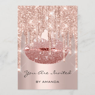 Birthday Party 16th Kiss Lips Roos Glitter Kaart