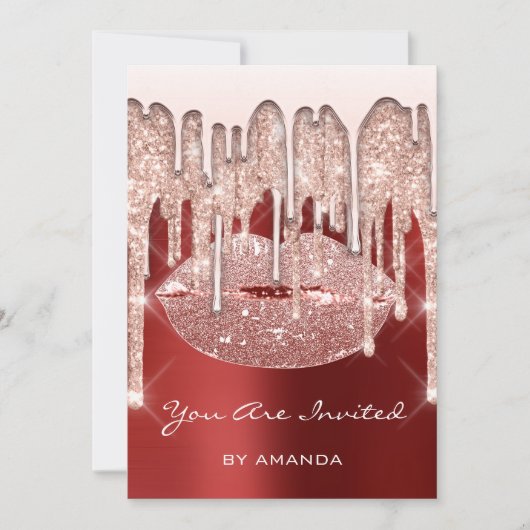 Birthday Party 16th Kiss Lips Roos Glitter Ruby Kaart (Voorkant)