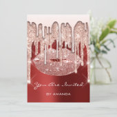 Birthday Party 16th Kiss Lips Roos Glitter Ruby Kaart (Staand voorkant)