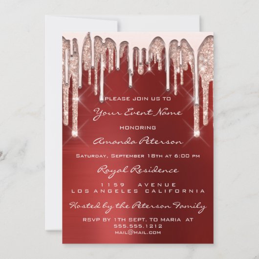 Birthday Party 16th Kiss Lips Roos Glitter Ruby Kaart (Achterkant)