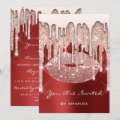 Birthday Party 16th Kiss Lips Roos Glitter Ruby Kaart (Voorkant / Achterkant)