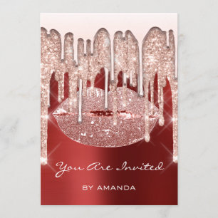 Birthday Party 16th Kiss Lips Roos Glitter Ruby Kaart