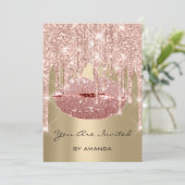 Birthday Party 16th Kiss Lips Roos Glitter Sepia Kaart (Staand voorkant)