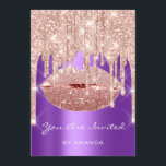 Birthday Party 16th Kiss Lips Roos Paars Glitter Kaart<br><div class="desc">florenceK-ontwerp</div>