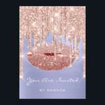 Birthday Party 16th Kiss Roos Blue Glitter Kaart<br><div class="desc">florenceK-ontwerp</div>