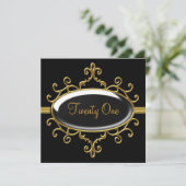 Birthday Party 21 21st Black Wild Gold Silver Kaart (Staand voorkant)