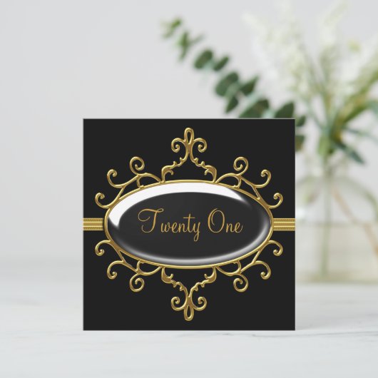 Birthday Party 21 21st Black Wild Gold Silver Kaart (Staand voorkant)