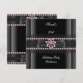 Birthday Party 21st Black White Pearl Kaart (Voorkant / Achterkant)