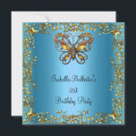 Birthday Party 21st Butterfly Blauwgroen Blue Gold Kaart<br><div class="desc">Birthday Party Blauwgroen Blue Gold Jewel Gold Overlay Birthday Party Girl Uitnodiging tot alle gelegenheden</div>