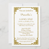 Birthday party 21st, Gatsby style, white & gold Kaart (Voorkant)