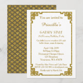 Birthday party 21st, Gatsby style, white & gold Kaart (Voorkant / Achterkant)