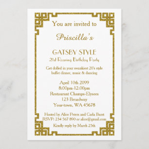 Birthday party 21st, Gatsby style, white & gold Kaart