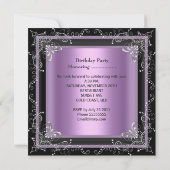 Birthday Party 21st Lila roze Silver Black Kaart (Achterkant)