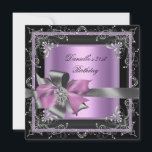 Birthday Party 21st Lila roze Silver Black Kaart<br><div class="desc">De 21ste zwarte Lila roze Zilver Grijs 30e 40e zestigste kant van de 60e eeuw Lace Elegant Classy All Occasion Gewoon van leeftijd veranderen. verjaardagsuitnodiging voor Sjabloon</div>