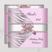 Birthday Party 21st roze Zebra White Pearl Kaart (Voorkant / Achterkant)