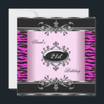 Birthday Party 21st Zebra Black White Pink Silver Kaart<br><div class="desc">Elegant 21ste verjaardag Zebra roze zwart zilver . Elegant Classy All Occasion Verandert gewoon de leeftijd. verjaardagsuitnodiging voor Sjabloon</div>