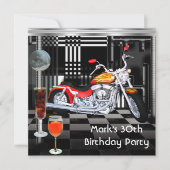 Birthday Party 30th Mannen Bike Drink Black White Kaart (Voorkant)