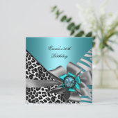 Birthday Party 30th Zebra Leopard Blauwgroen Blue  Kaart (Staand voorkant)