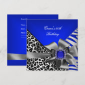 Birthday Party 30th Zebra Leopard Blue Black Kaart (Voorkant / Achterkant)