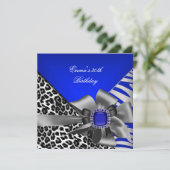 Birthday Party 30th Zebra Leopard Blue Black Kaart (Staand voorkant)