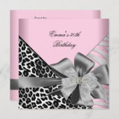 Birthday Party 30th Zebra Leopard Pink Black Kaart (Voorkant / Achterkant)