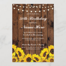 Birthday Party 40th 50th 60 Sunflower Wood invite Kaart