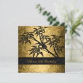 Birthday Party 40th Asian Gold Bamboo Black Floral Kaart (Staand voorkant)