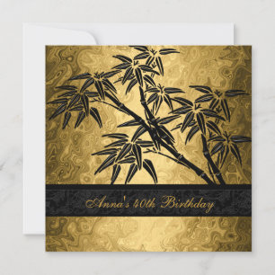 Birthday Party 40th Asian Gold Bamboo Black Floral Kaart