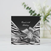 Birthday Party 40th Black Silver Zebra Diamond Kaart (Staand voorkant)