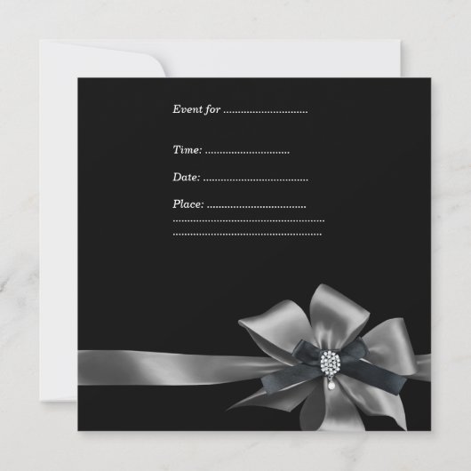 Birthday Party 40th Black White Silver Damask Kaart (Achterkant)