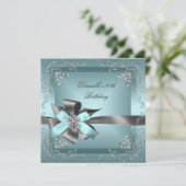 Birthday Party 40th Blauwgroen Blue Silver Grey Kaart (Staand voorkant)