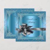 Birthday Party 40th Blue Silver Black Grey Kaart (Voorkant / Achterkant)