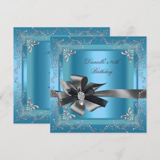 Birthday Party 40th Blue Silver Black Grey Kaart (Voorkant / Achterkant)