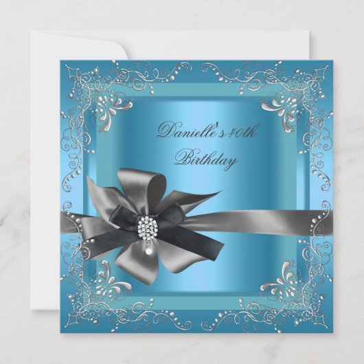 Birthday Party 40th Blue Silver Black Grey Kaart (Voorkant)