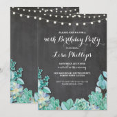 Birthday Party 40th Chalk Succulents Invite 30 60 Kaart (Voorkant / Achterkant)