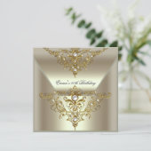 Birthday Party 40th Gold Mint Cream Pearl Kaart (Staand voorkant)