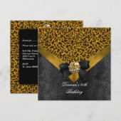 Birthday Party 40th Leopard Gold Black Jewel Kaart (Voorkant / Achterkant)