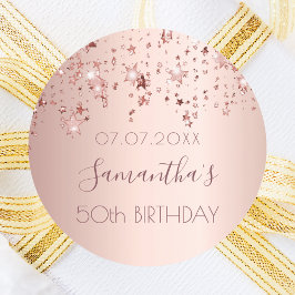 Birthday party 50 roos gouden glanzende sterren gl ronde sticker