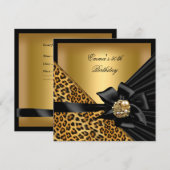 Birthday Party 50th Leopard Gold Black Bow Kaart (Voorkant / Achterkant)