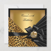 Birthday Party 50th Leopard Gold Black Bow Kaart (Voorkant)
