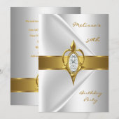 Birthday Party 50th Silk White Diamond gold jewel Kaart (Voorkant / Achterkant)