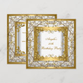 Birthday Party 50th White Gold Floral Kaart (Voorkant / Achterkant)