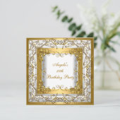 Birthday Party 50th White Gold Floral Kaart (Staand voorkant)