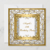 Birthday Party 50th White Gold Floral Kaart (Voorkant)