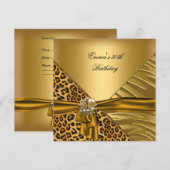 Birthday Party 50th Zebra Leopard Gold Black Bow Kaart (Voorkant / Achterkant)