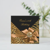 Birthday Party 50th Zebra Leopard Gold Black Kaart (Staand voorkant)