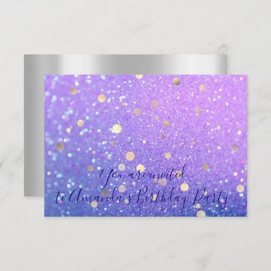 Birthday Party Abstract Blue Paars Glitter Kaart (Voorkant / Achterkant)